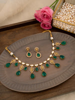 Green Color Silver Plated Faux Diamond Necklace Set