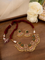 Green Color Gold Plated Jadau Kundan Necklace Set