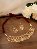 White Color Gold Plated Jadau Kundan Necklace Set