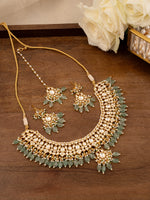White Color Gold Plated Jadau Kundan Necklace Set