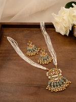 Green Color Gold Plated Jadau Kundan Necklace Set