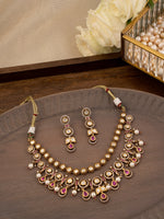 Green Color Gold Plated Faux Polki Necklace Set