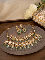 Green Color Gold Plated Faux Polki Necklace Set