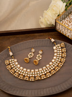 White Color Gold Plated Faux Polki Necklace Set