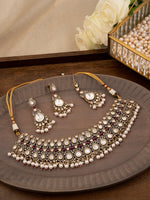 Green Color Gold Plated Moissanite Necklace Set