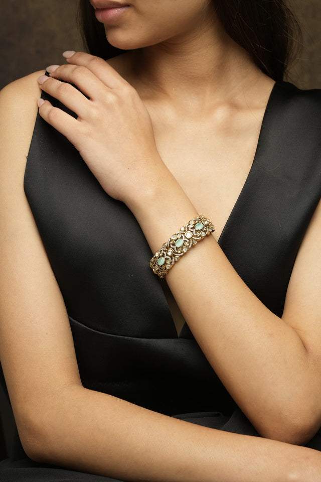 Emerald Color Silver Plated Faux Diamond Bracelet