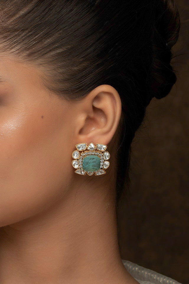 Green Polki Studs