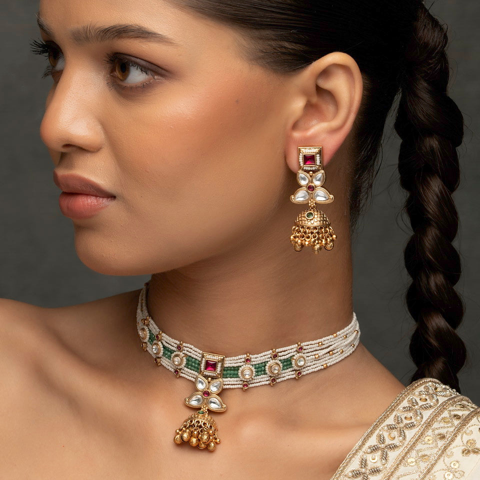 Jadau Kundan Necklace & Earrings Set