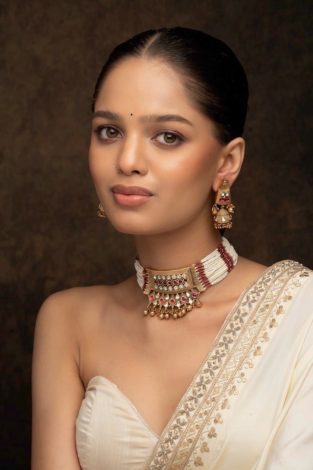 Jadau Kundan Necklace & Earrings Set