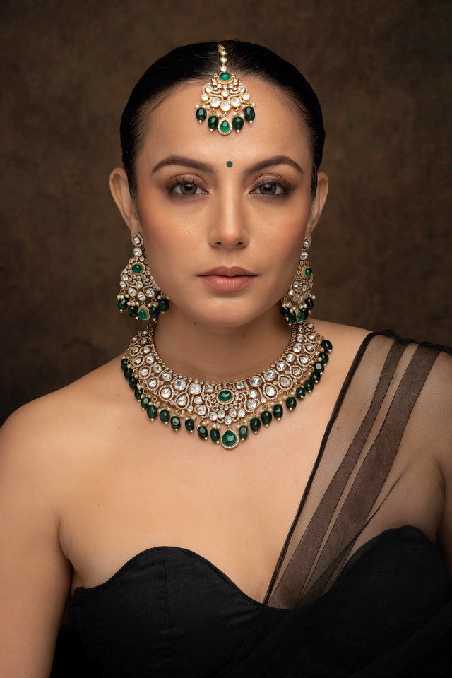 Gold Plated Jadau Kundan Bridal Necklace Set