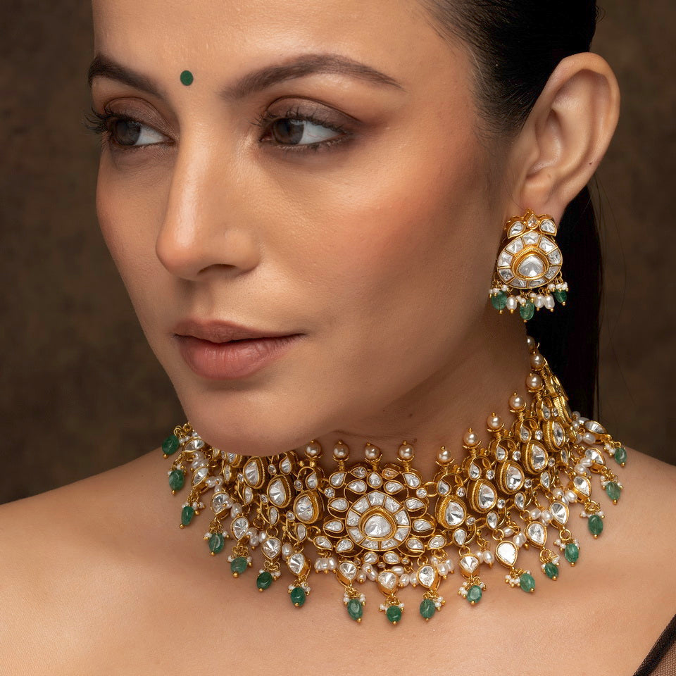 Jadau Kundan Necklace & Earrings Set