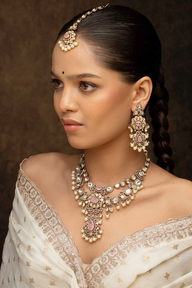 Gold Plated Jadau Kundan Bridal Necklace Set