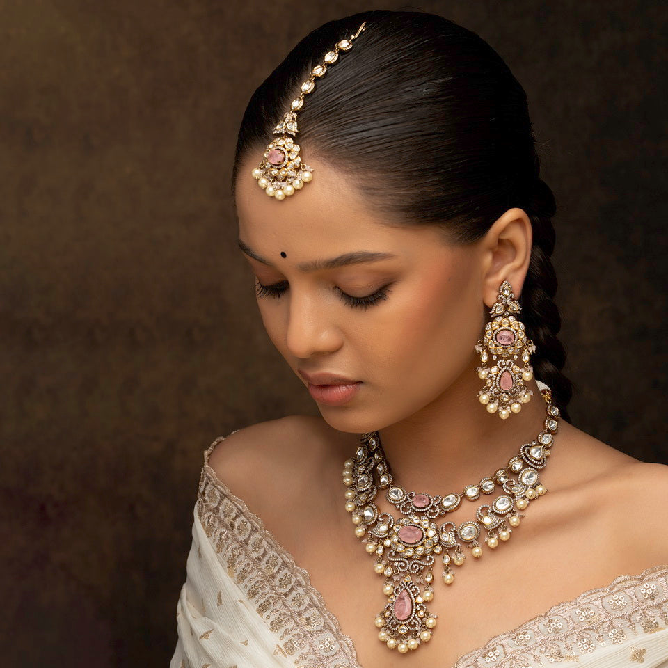 Gold Plated Jadau Kundan Bridal Necklace Set