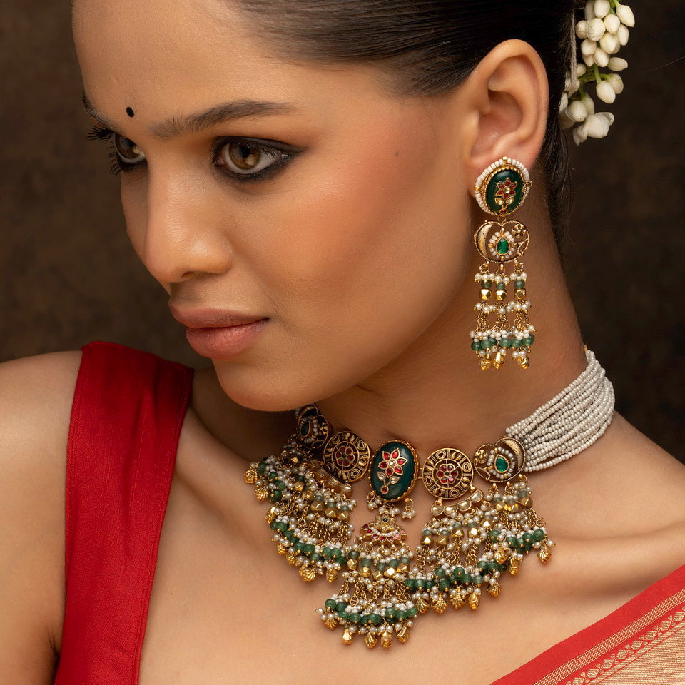 Jadau Kundan Necklace & Earrings Set