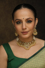 Green Color Gold Plated Jadau Kundan Bridal Necklace Set