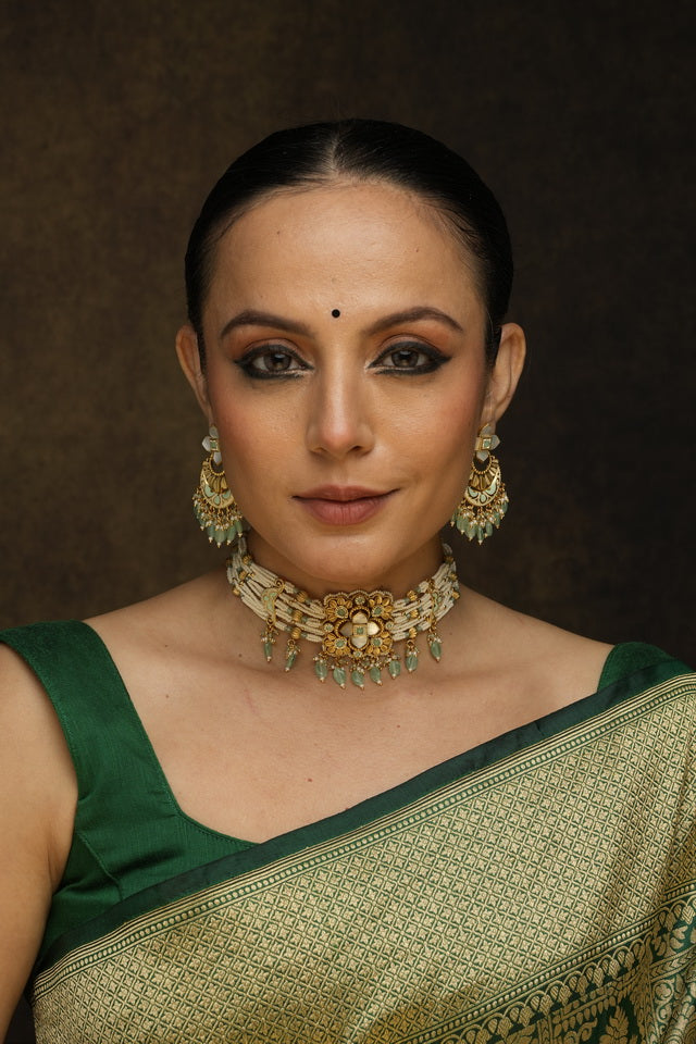 Gold Plated Jadau Kundan Bridal Necklace Set