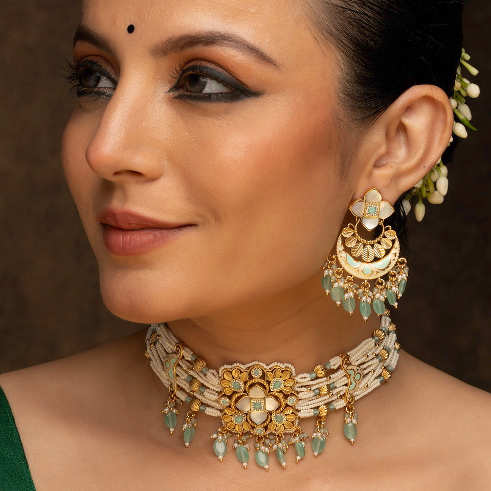 Gold Plated Jadau Kundan Bridal Necklace Set