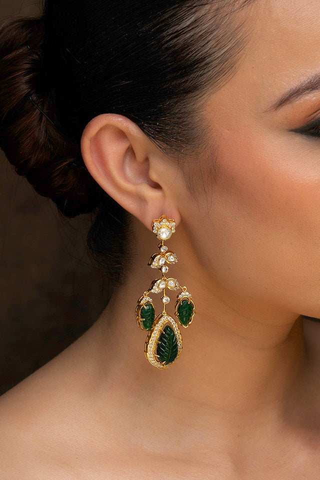 Green Color Gold Plated Contemporary Earrings
