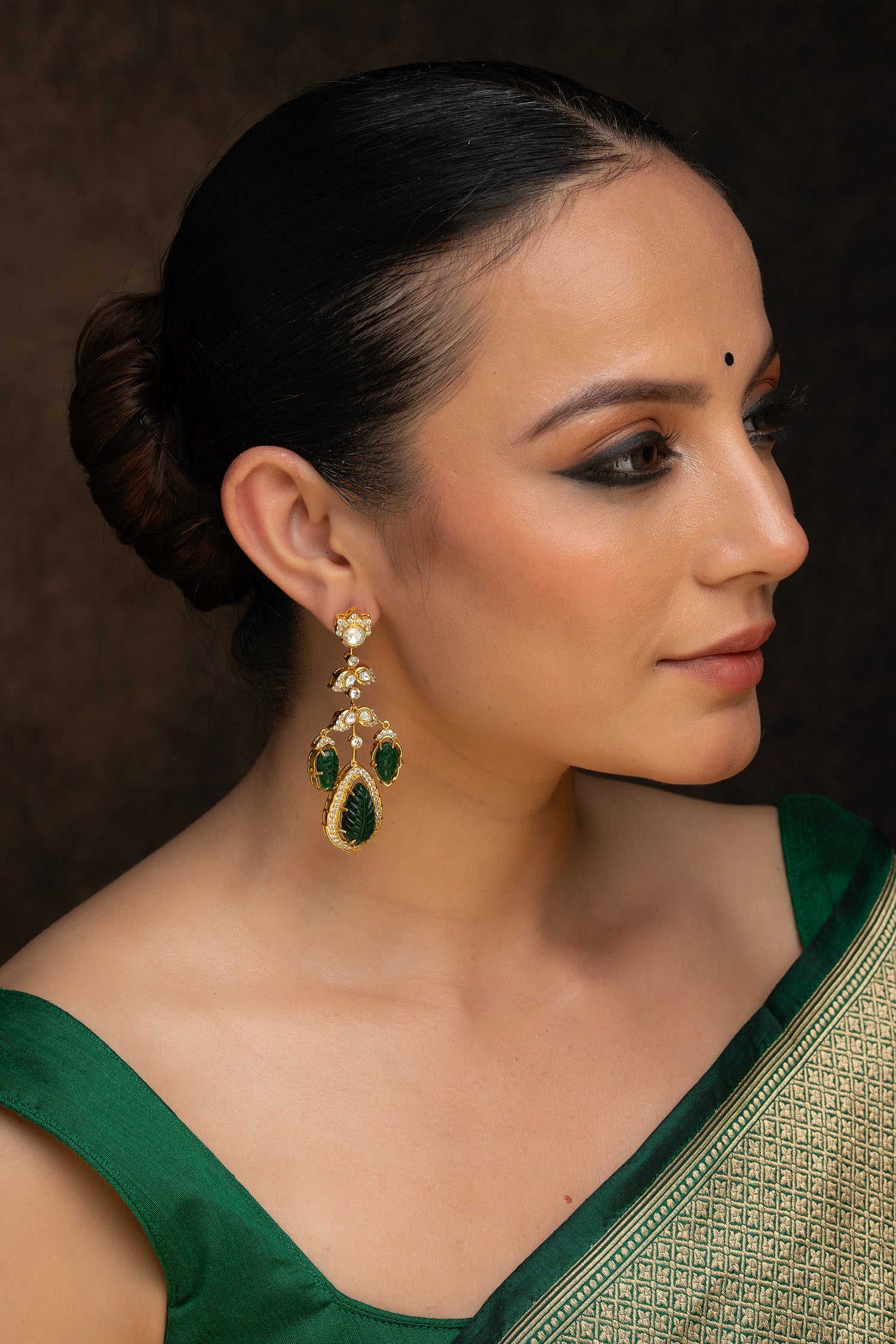 Green Color Gold Plated Contemporary Earrings