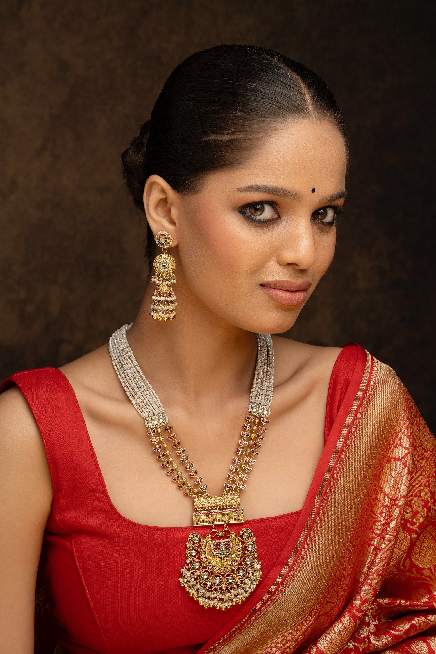 Green Color Gold Plated Jadau Kundan Bridal Necklace Set