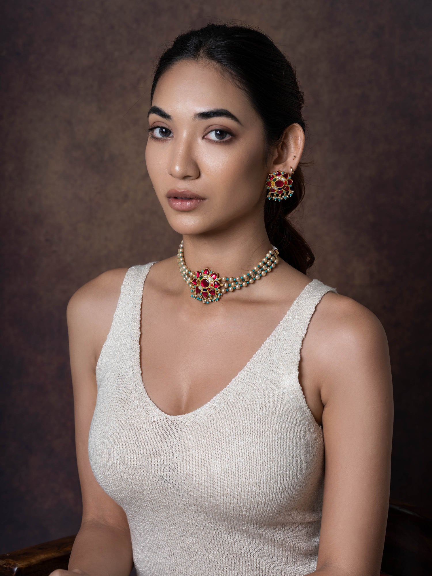 Sita, Versatile Vintage, Navgrah Studded Ruby Silver Choker Set