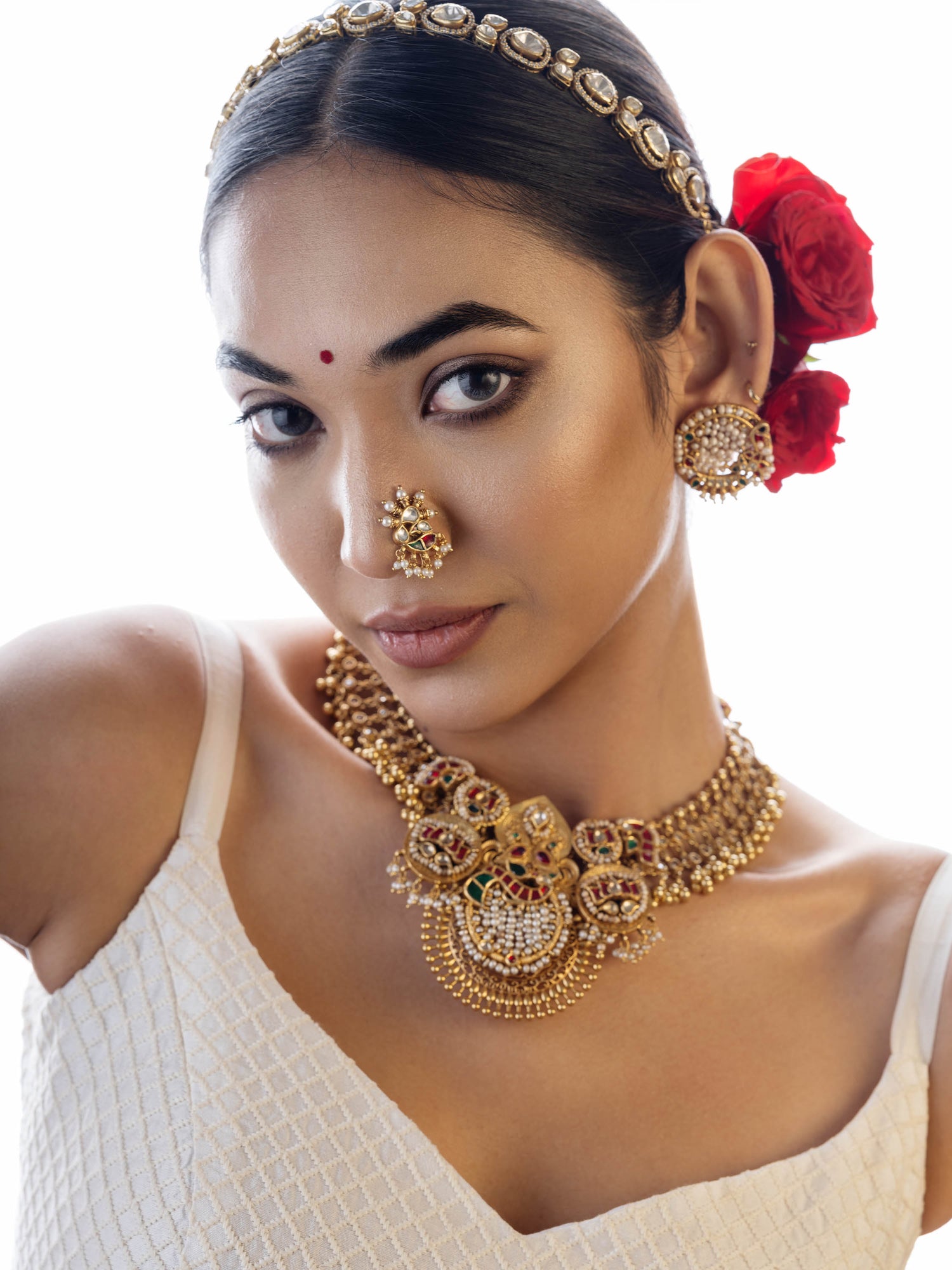 Nyra,Statement Kundan & Pearl Silver Necklace