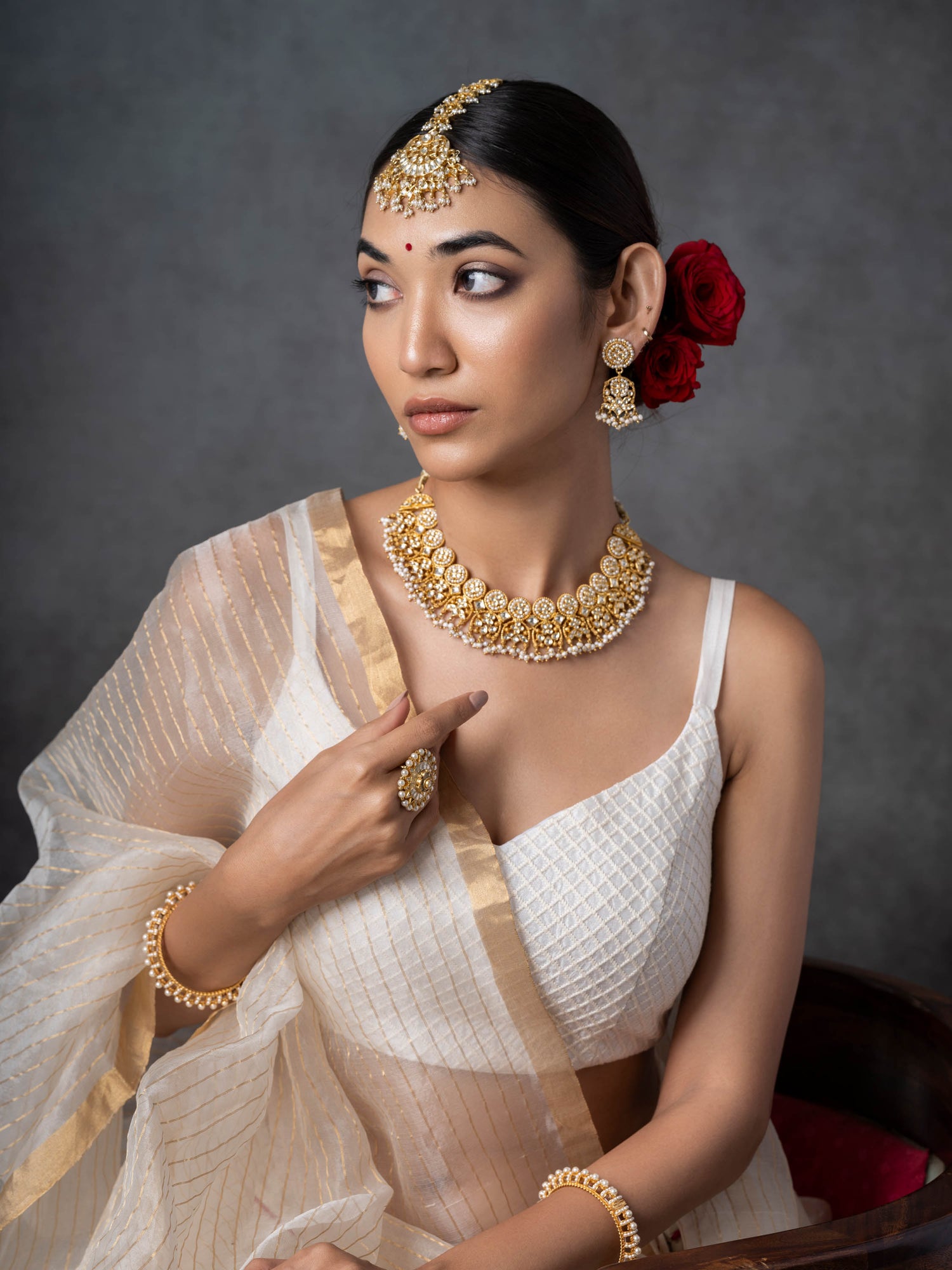 Veena,Timeless Heritage Pearl Silver Choker Set