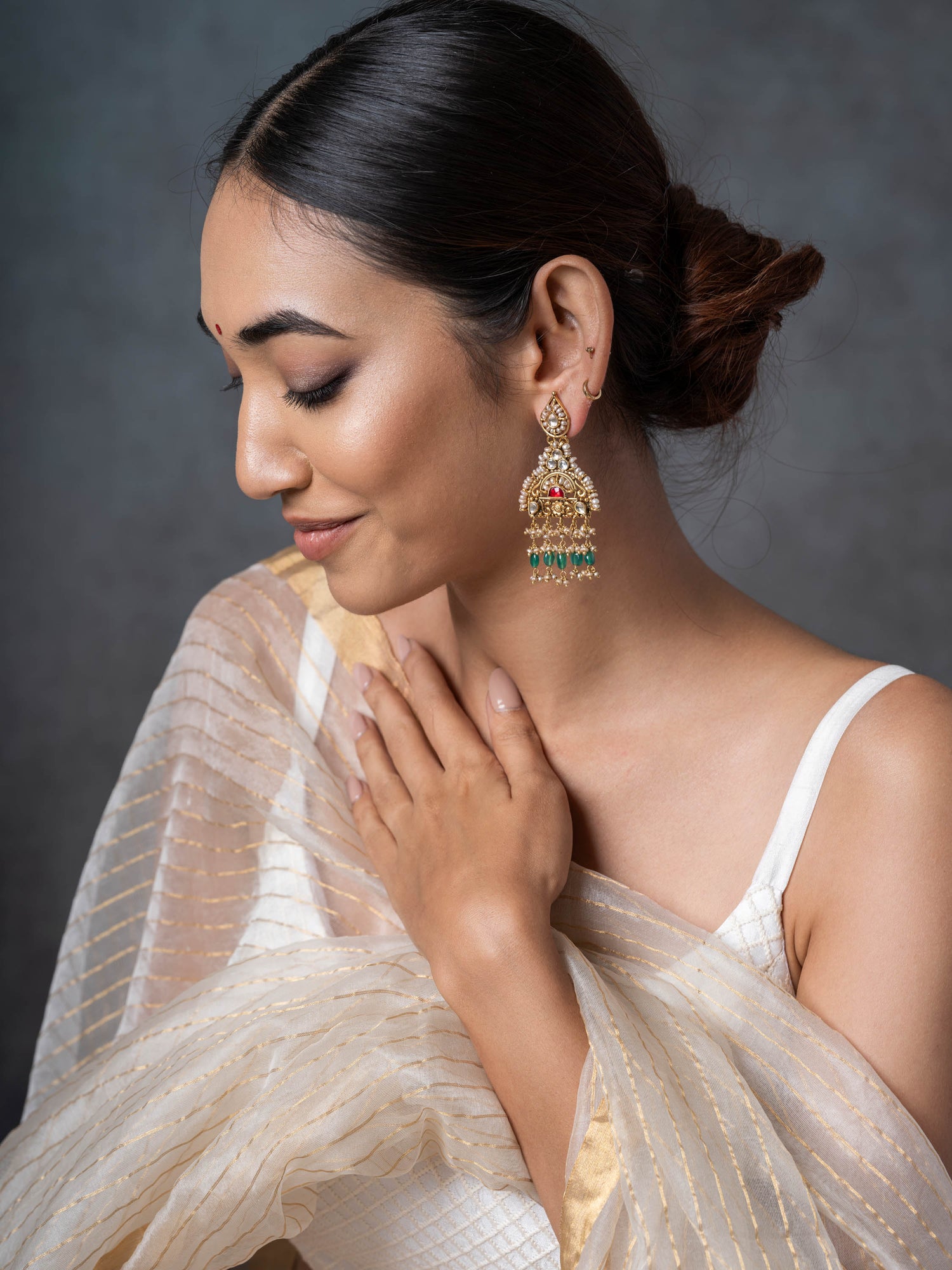 Heirloom Kundan Silver Earring