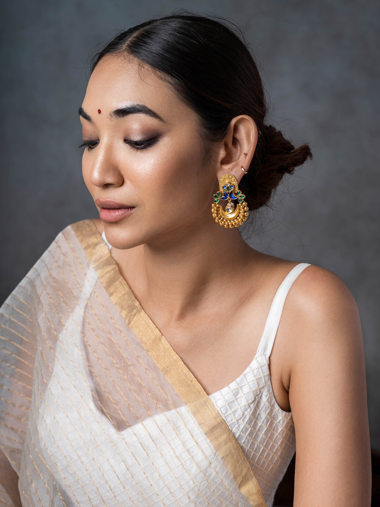 Traditional Gold Plated Peacock Silver Earring