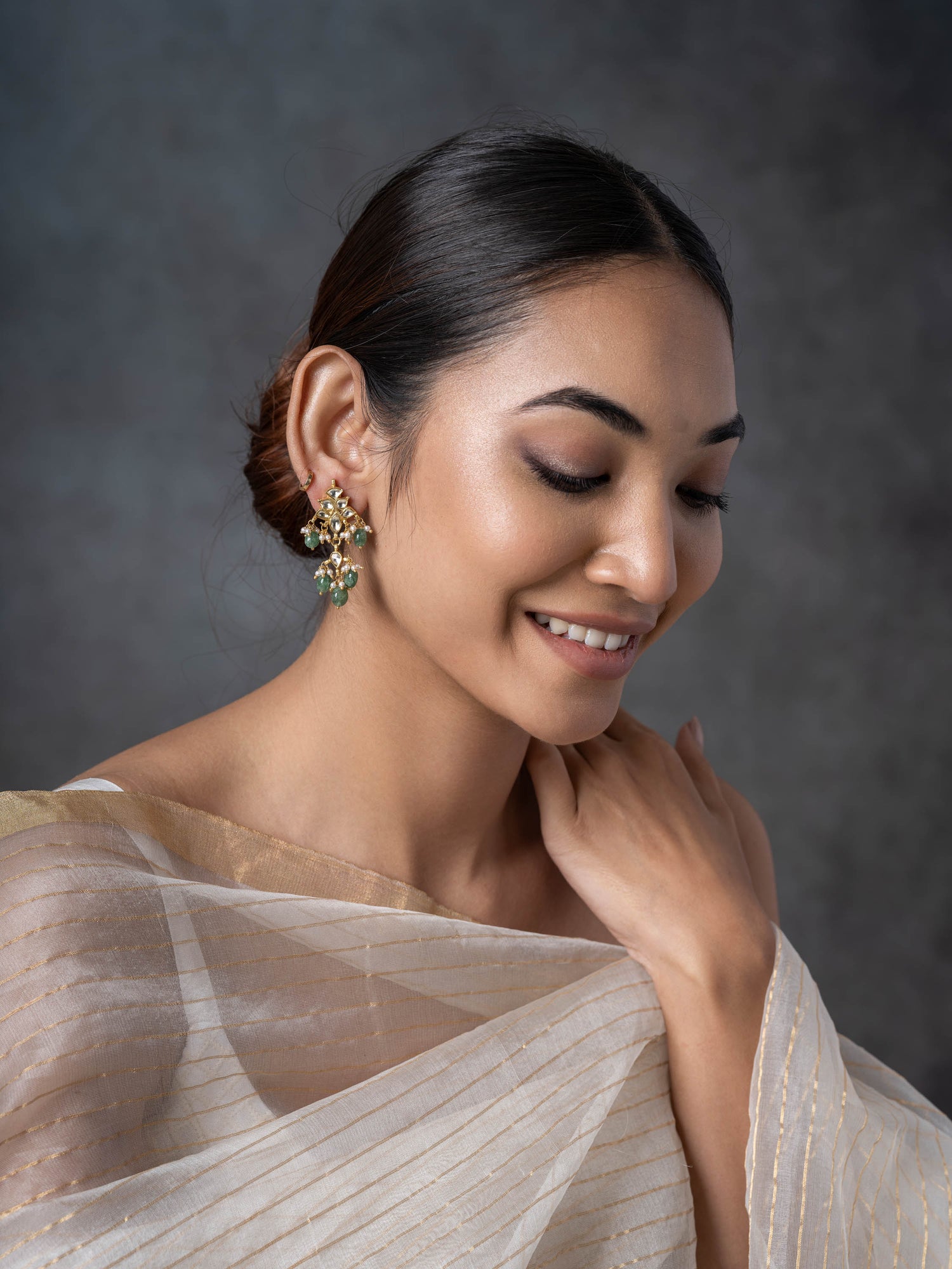 Dainty kundan Silver Earring