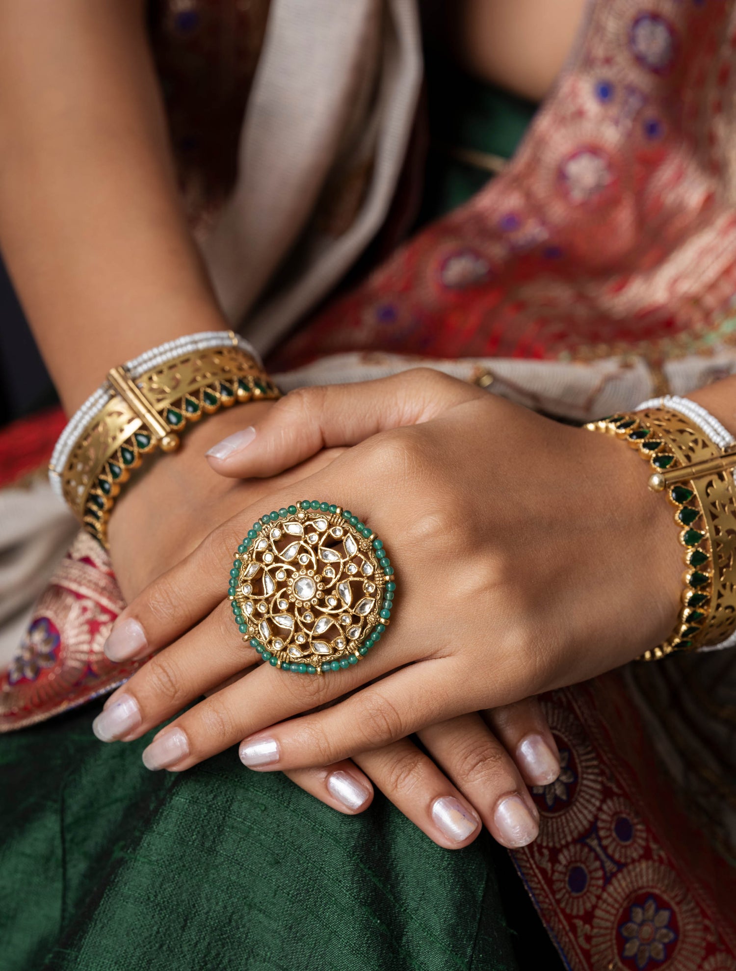 Intricate WHITE JADAU Silver RING