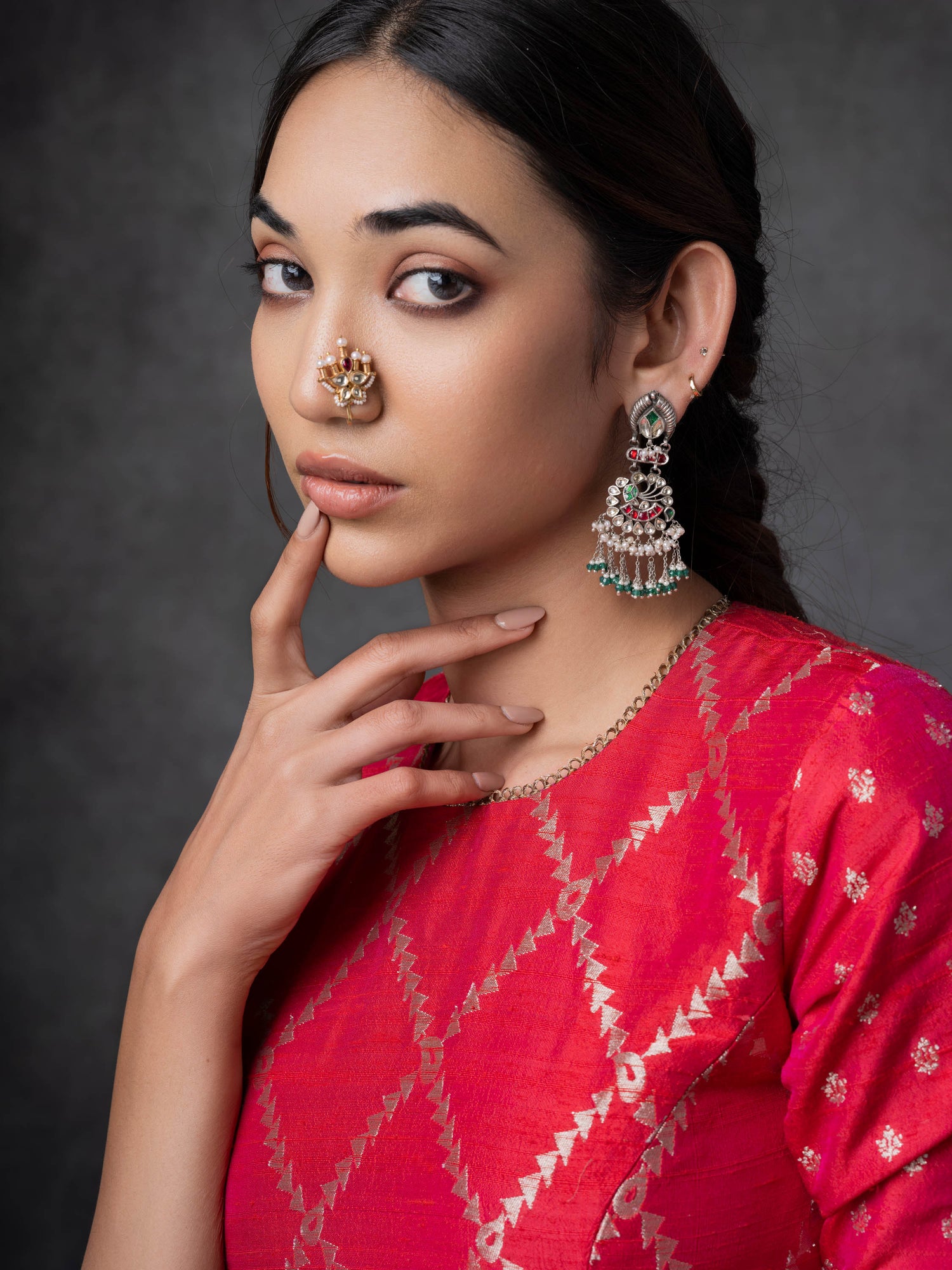 Lavanya, Silver toned Heirloom Kundan Silver Earring