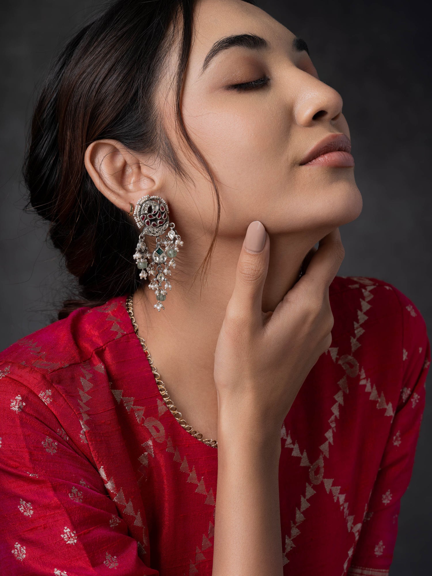 Lavanya,Classic Silver Toned Peacock Dangler