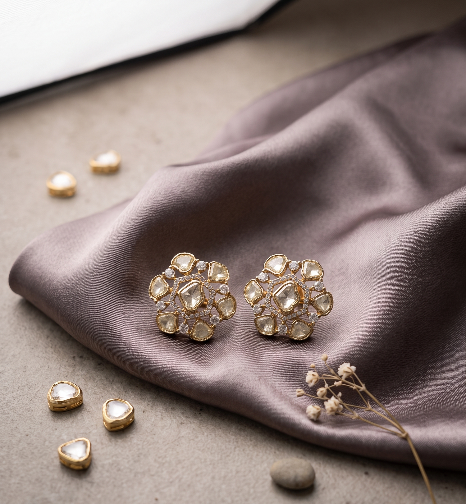 Rose Gold Plated Polki Stud Earrings