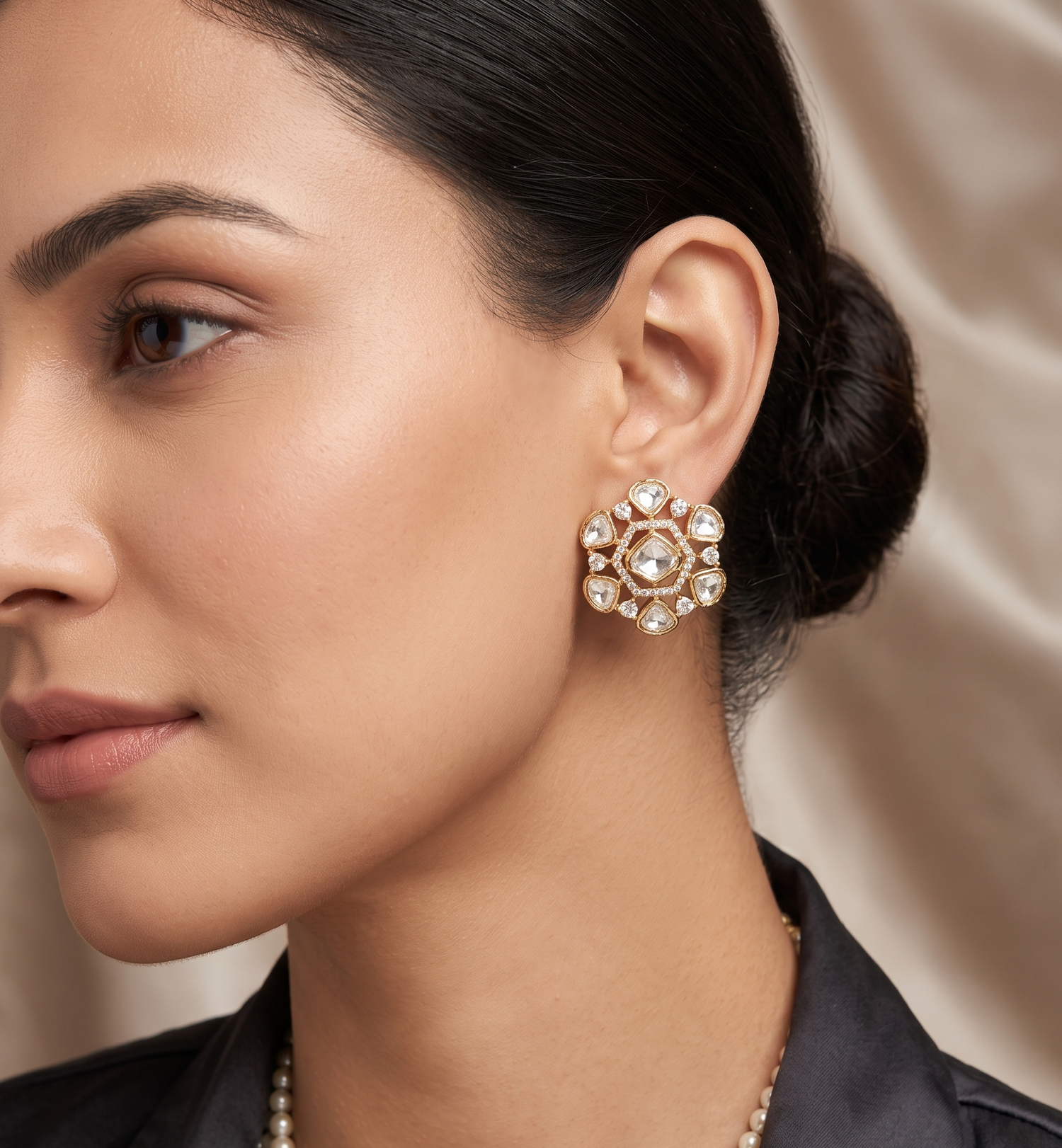 Rose Gold Plated Polki Stud Earrings