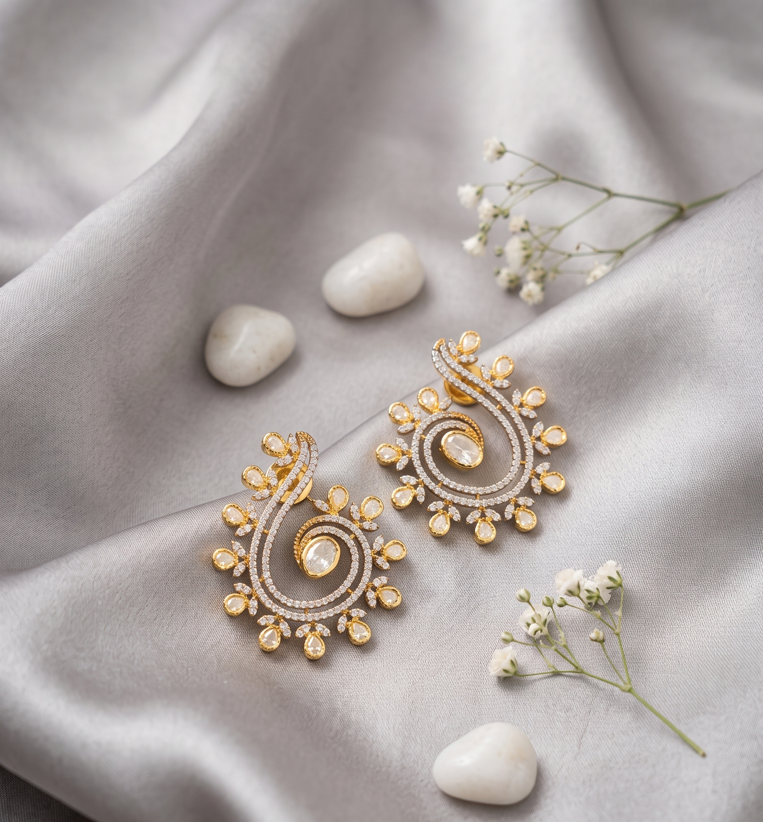 Premium Gold Plated Diamond Stud Earrings