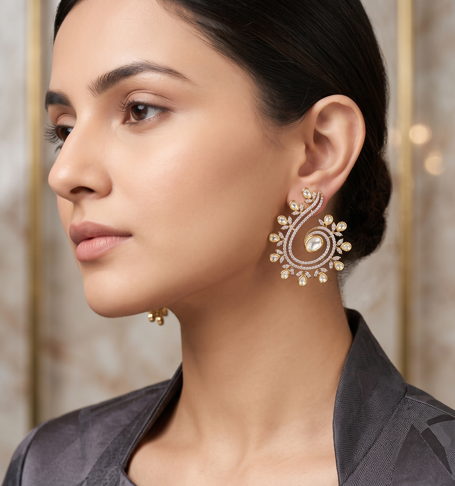 Premium Gold Plated Diamond Stud Earrings