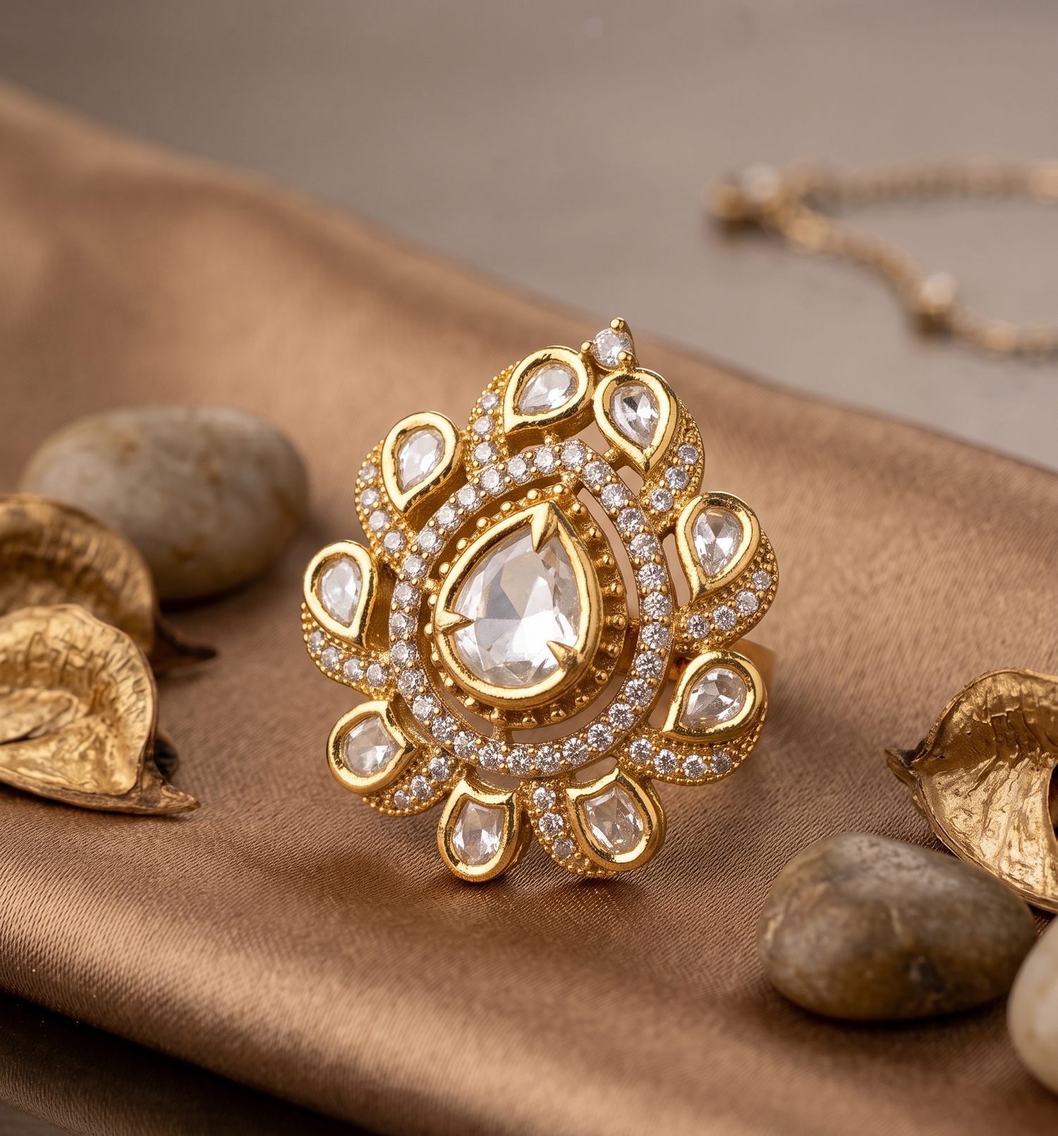 Polki Charm Ring - Gold