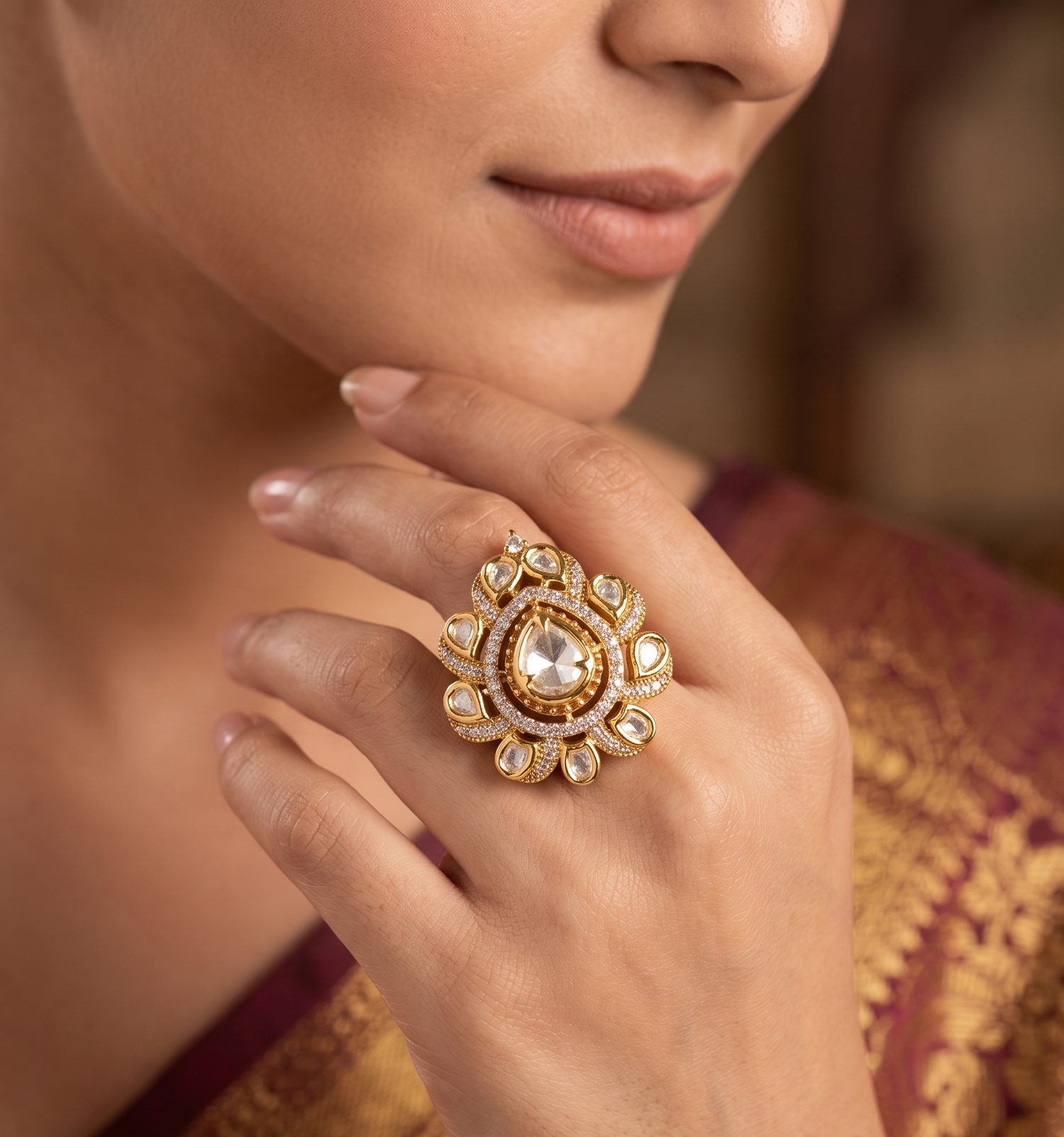 Polki Charm Ring - Gold