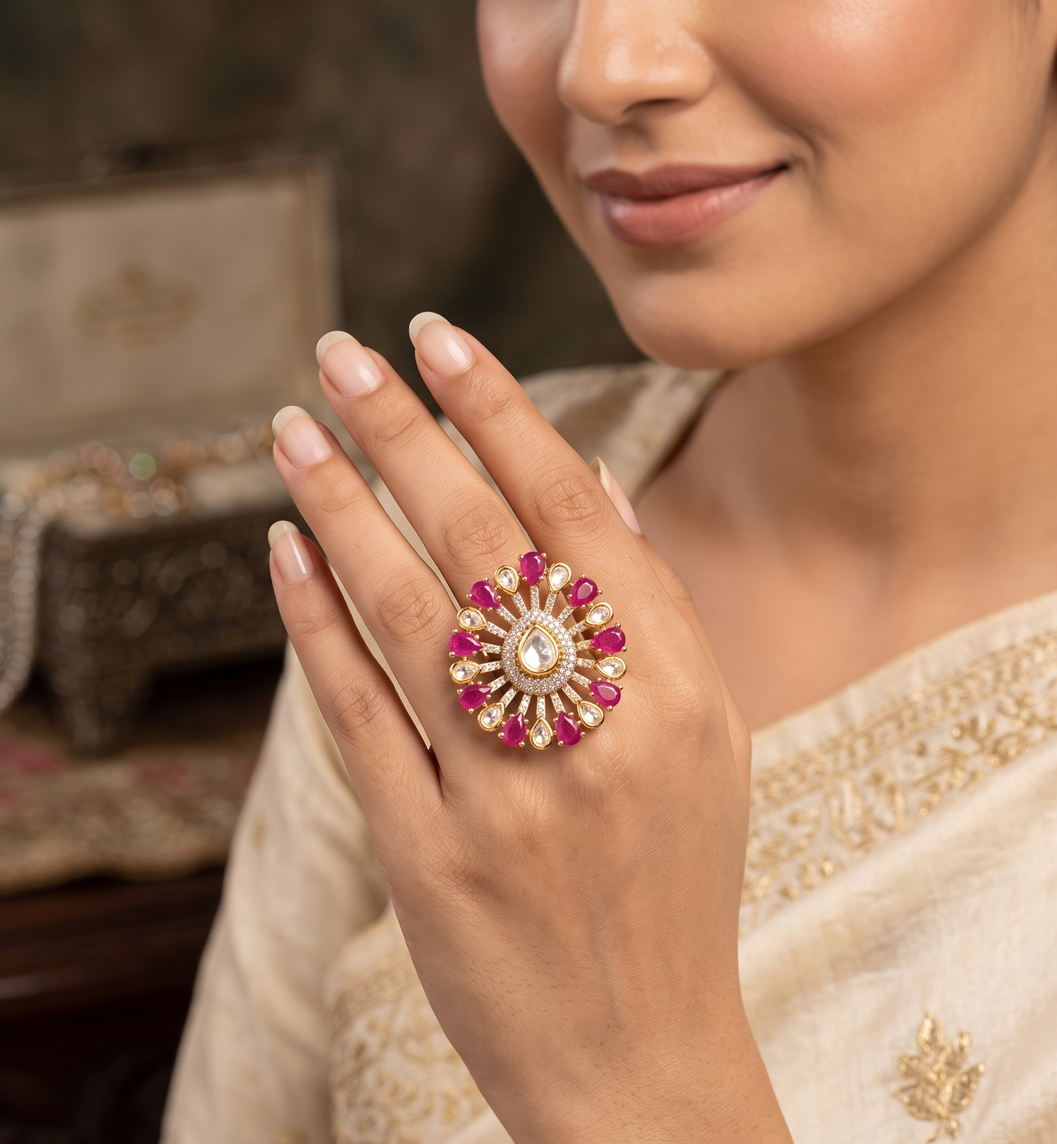 Polki Elegance Ring - Gold