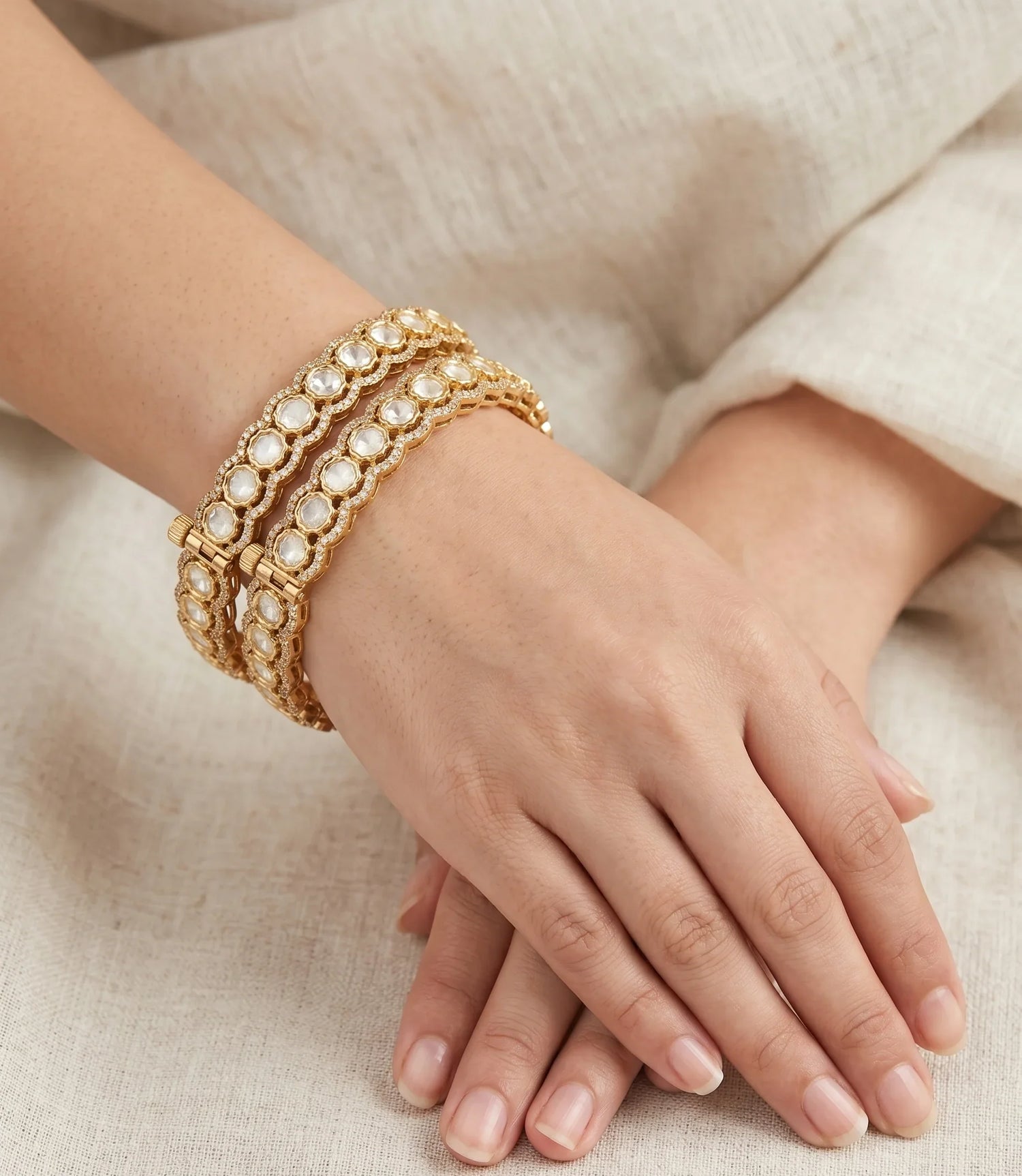 Polki Grace Bangle - Gold