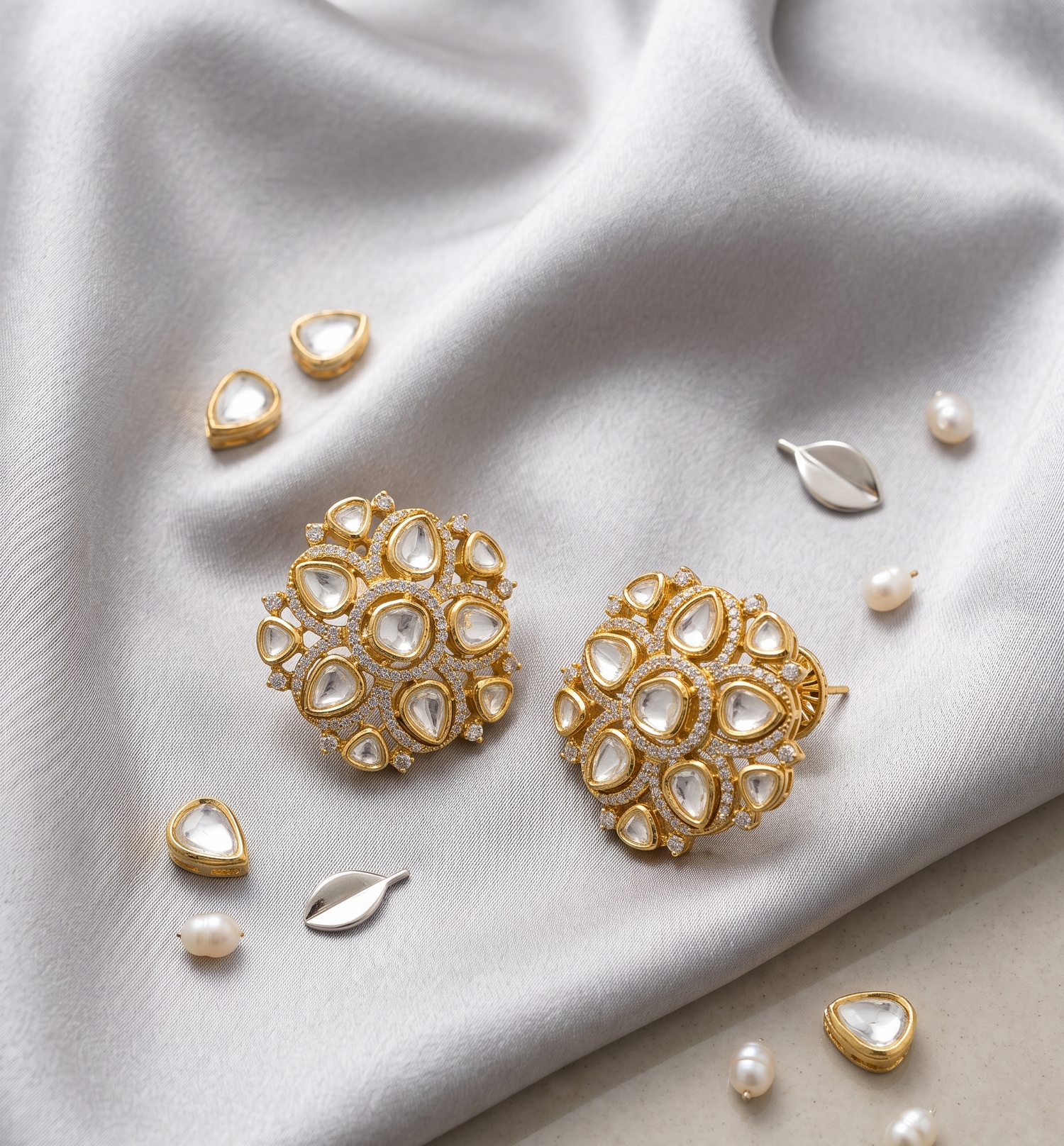 Gold Plated Polki Stud Earrings