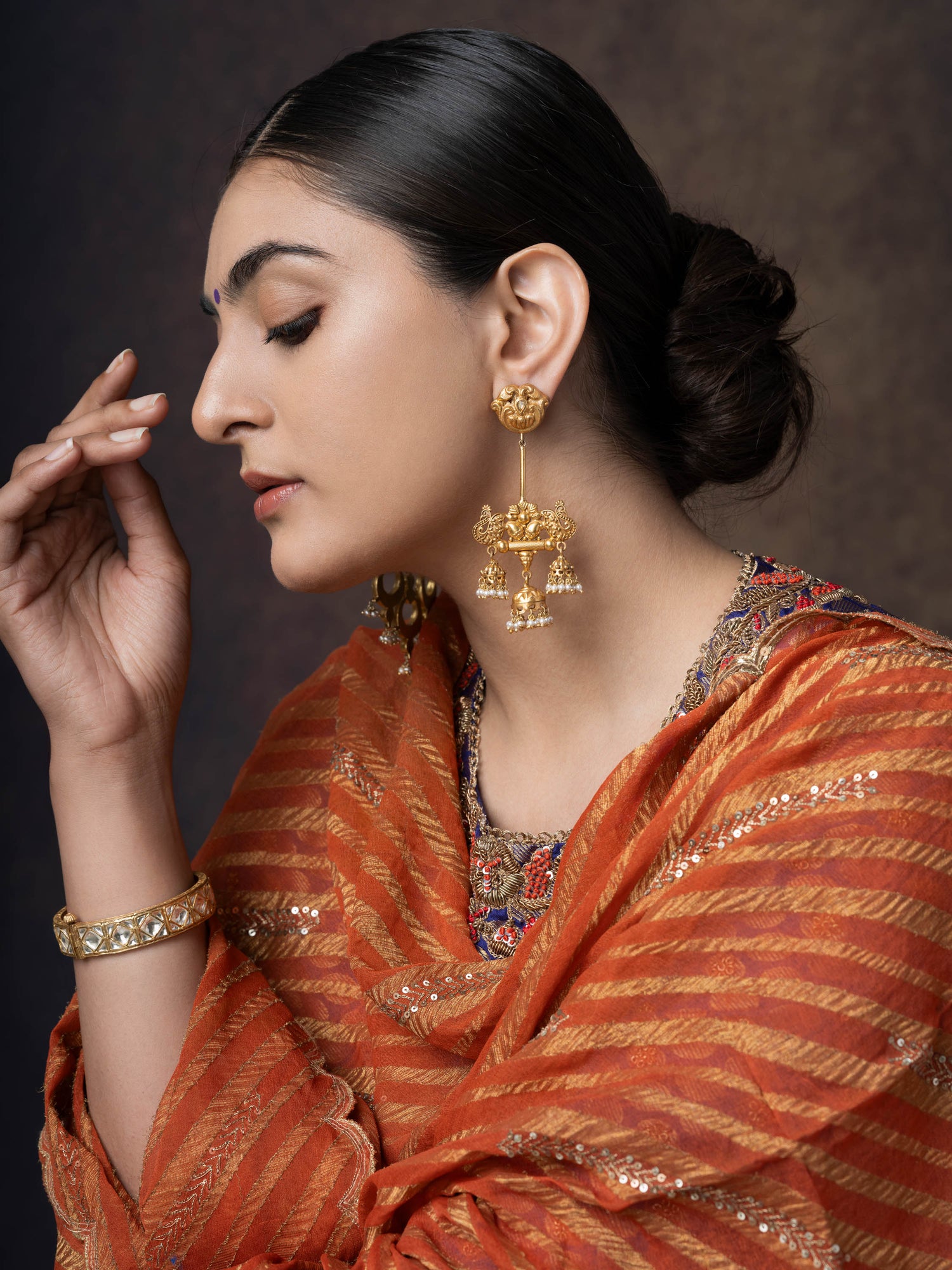 Bella, Stylish Gold Toned Silver JHUMKHA