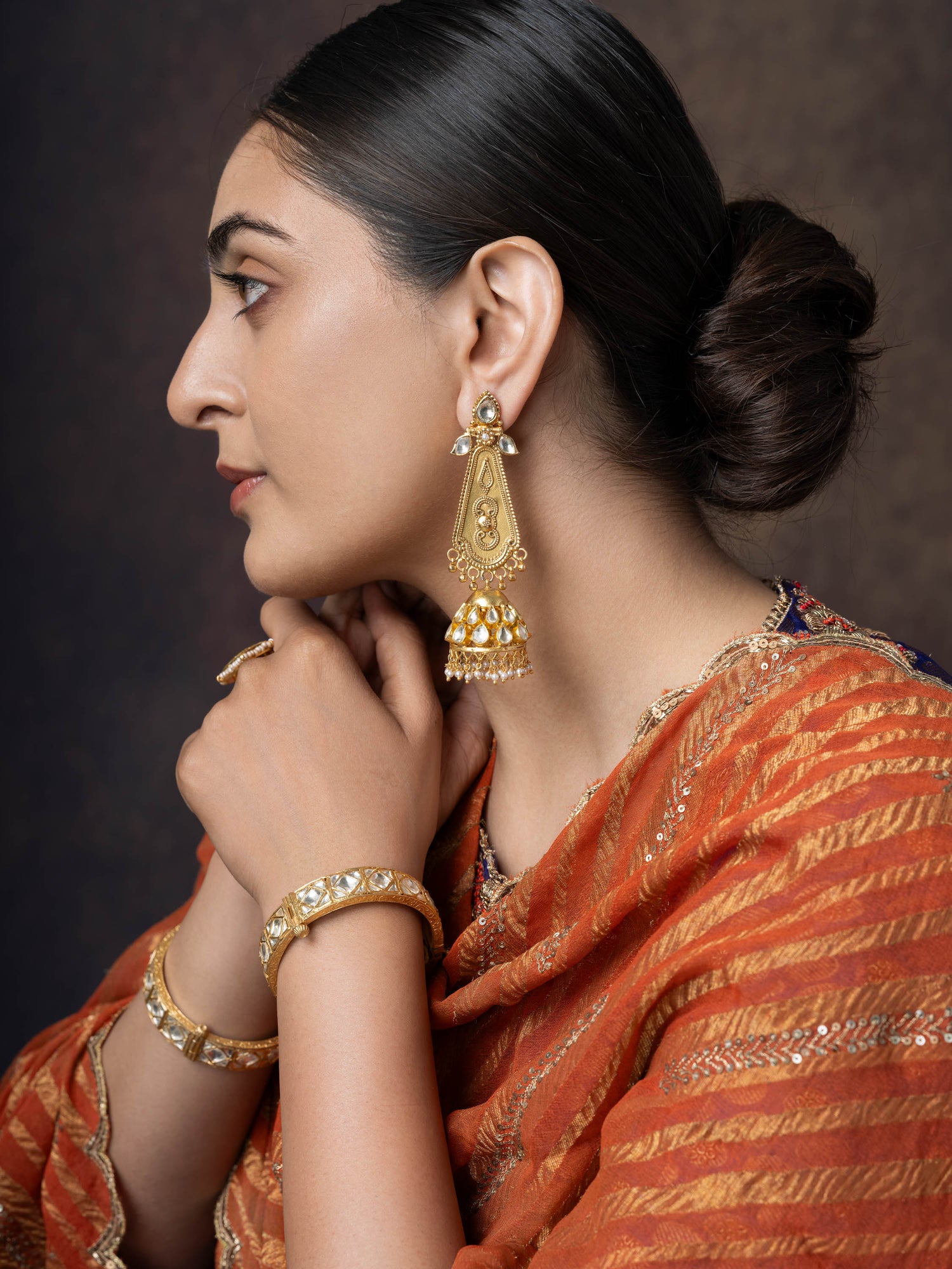 Bold & Beautiful gold Toned Silver Jhumkha