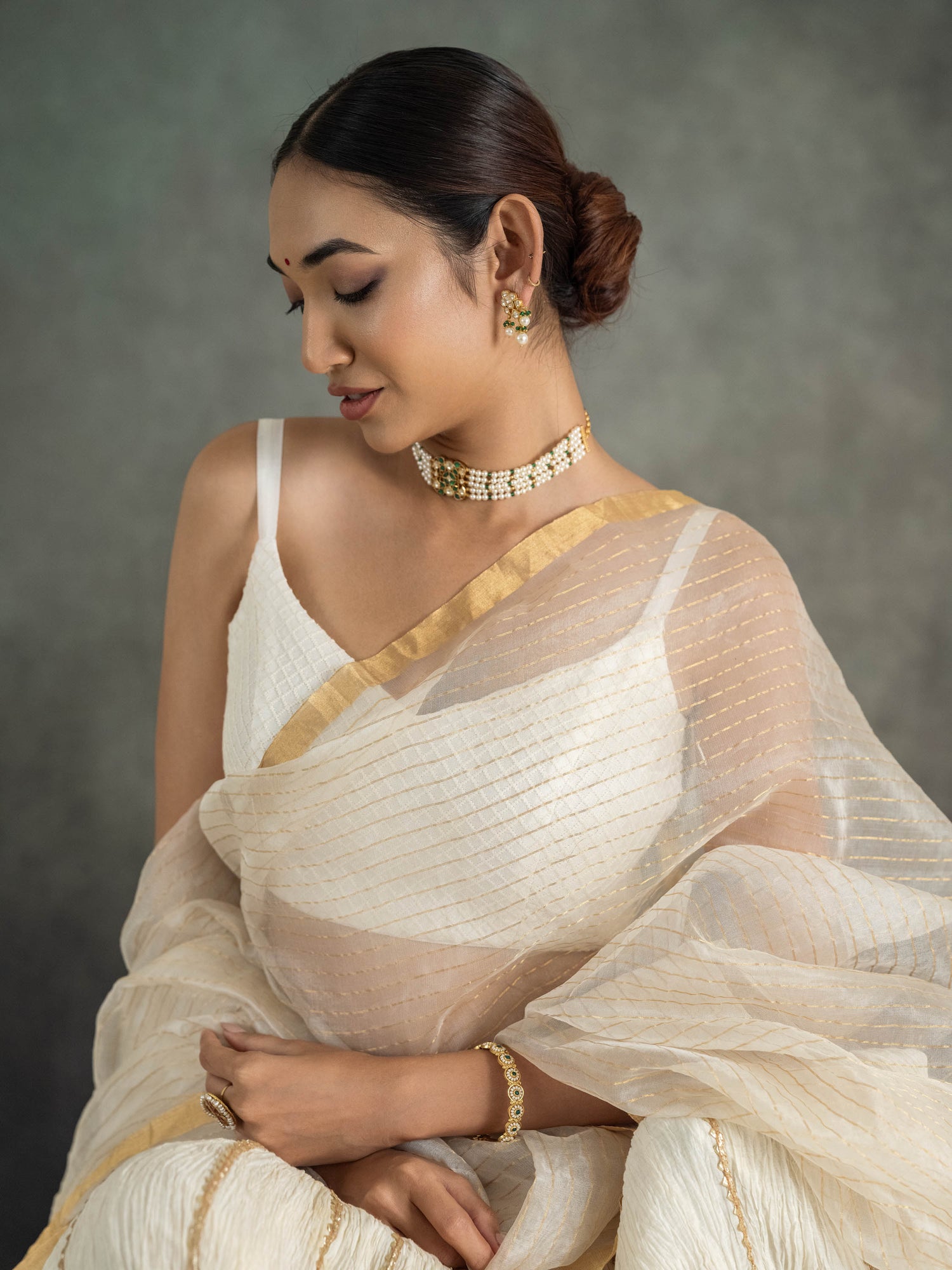 Stylish Indo-Western Pearl & Kundan Silver Choker Set