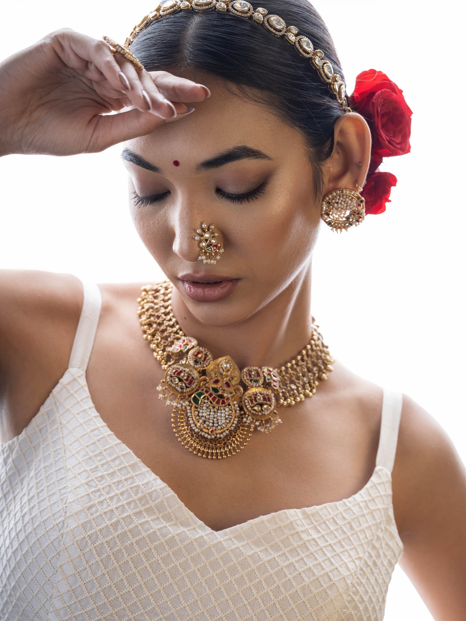 Nyra,Statement Kundan & Pearl Silver Necklace