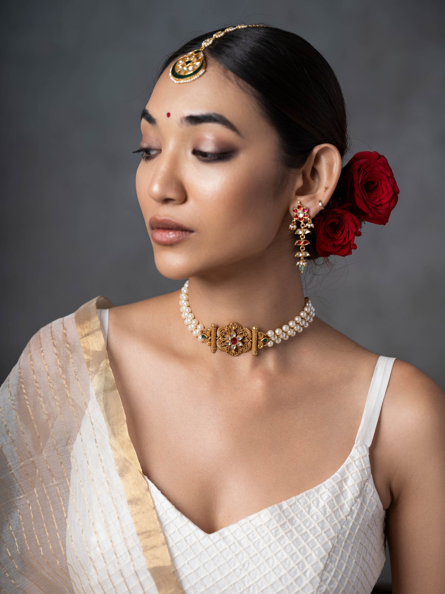 Glitzy Gold & Pearl Delicate Silver Choker