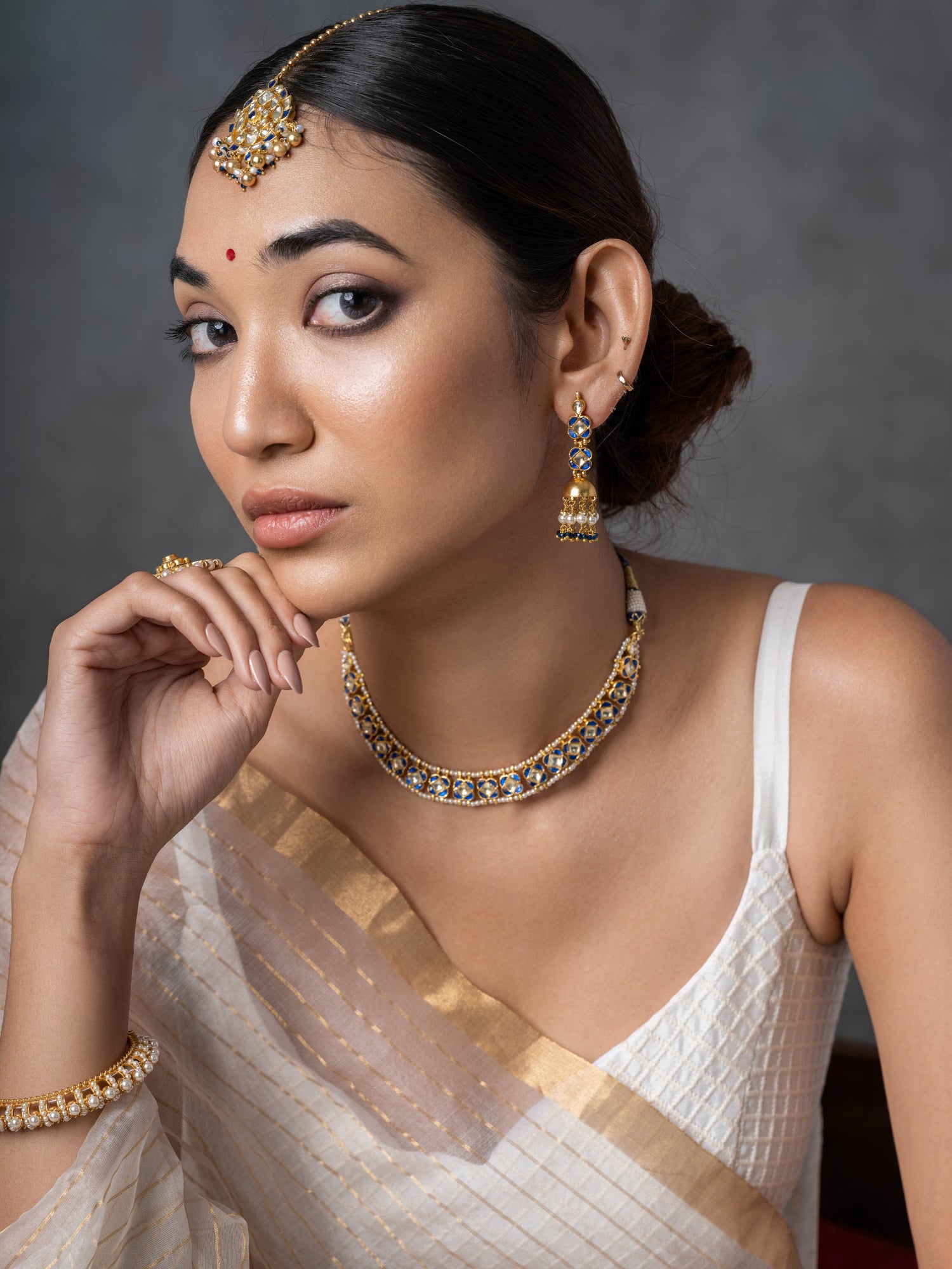 Dainty classique Blue Silver Necklace Set