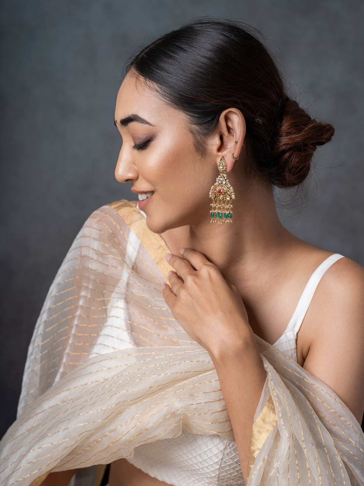 Heirloom Kundan Silver Earring