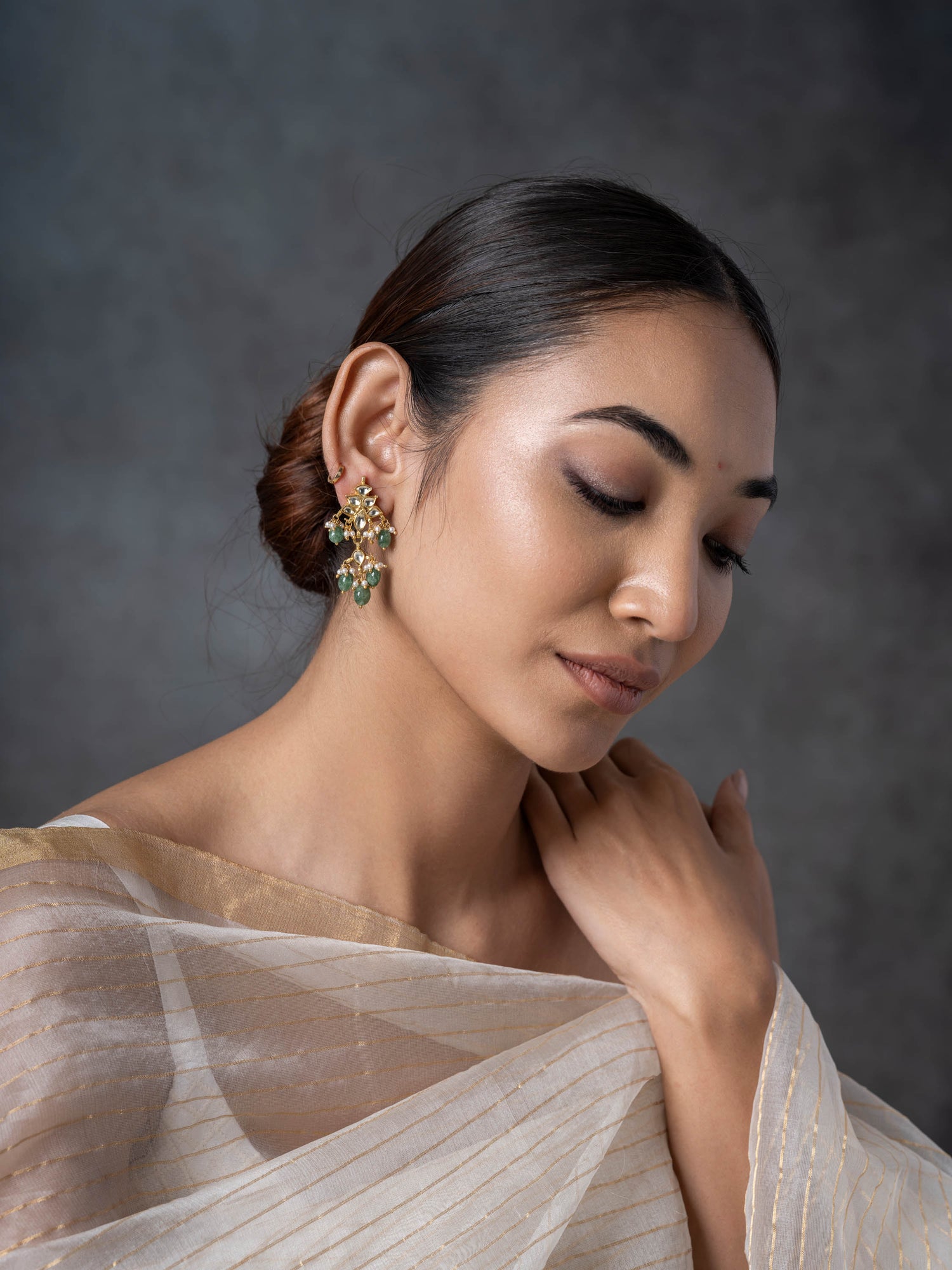 Dainty kundan Silver Earring